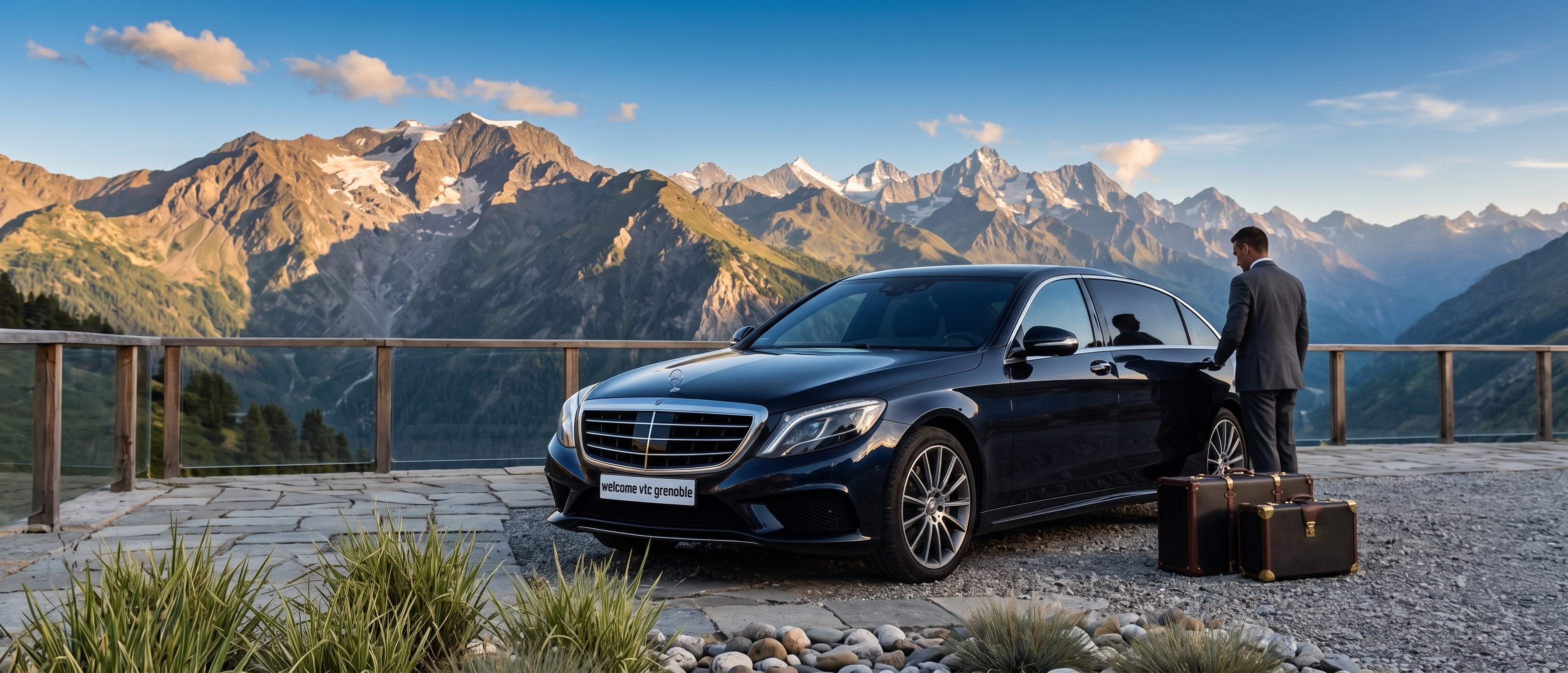 Van VTC groupe Mercedes noir neige Grenoble